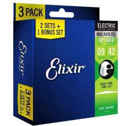 Elixir 16550 Optiweb Super Light 3-pack 9-42 zestaw trzech kompletów strun do gitary elektrycznej