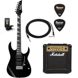 Zestaw gitarowy Ibanez GRG170DX-BKN gitara elektryczna superstrat z combo Marshall MG10G Gold i akcesoriami Ibanez