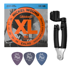 Zestaw D'Addario EXL110 struny do gitary elektrycznej XL Nickel Wound Regular Light 10-46 z kostkami i korbką