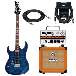 Zestaw gitara elektryczna leworęczna Ibanez GRX70QAL-TBB z kolumną i wzmacniaczem Orange