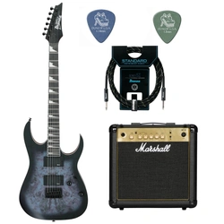 Zestaw gitara elektryczna Ibanez GRG121PAR-KBF superstrat z combo Marshall MG15G Gold