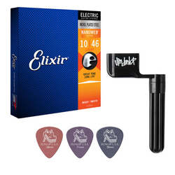 Zestaw Elixir 12052 Light (10-46) NW struny do gitary elektrycznej z kostkami i korbką Dunlop