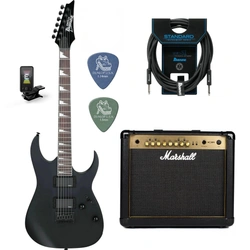 Zestaw gitara elektryczna Ibanez GRG121DX-BKF z combo Marshall MG30GFX Gold + akcesoria