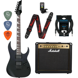 Zestaw gitara elektryczna Ibanez GRG121DX-BKF z combo Marshall MG30GFX Gold + akcesoria