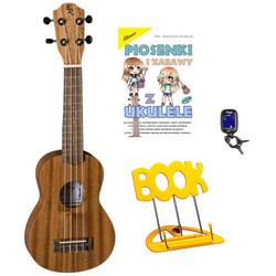 Zestaw ukulele sopranowe na prezent dla dzieci drewniane brązowe Baton Rouge UR11-S cat