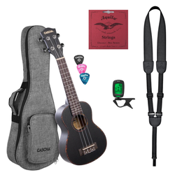 Zestaw ukulele sopranowe Cascha Premium HH 2262 czarne z mahoniu + akcesoria