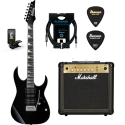 Zestaw gitarowy Ibanez GRG170DX-BKN gitara elektryczna superstrat z combo Marshall MG15G Gold i akcesoriami Ibanez 
