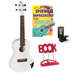 Ukulele dla dziecka zestaw ukulele koncertowe białe drewniane UR1-C-mmw nosy J. Baton Rouge z akcesoriami