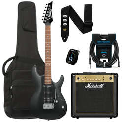 Zestaw gitara elektryczna Ibanez GSA60-BKN z combo Marshall MG15G Gold i akcesoriami 