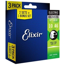 Elixir 16552 Optiweb Light 3-pack 10-46 zestaw trzech kompletów strun do gitary elektrycznej
