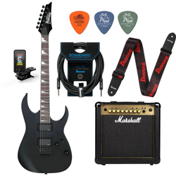 Zestaw gitara elektryczna Ibanez GRG121DX-BKF z combo Marshall MG15GFX Gold + akcesoria