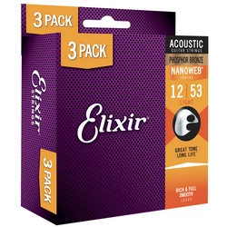 Elixir 16545 Light 3-Pack Phosphor Bronze (12-53) NW zestaw trzech kompletów strun do gitary akustycznej