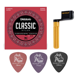 Zestaw D'Addario EJ27N struny do gitary klasycznej NORMAL TENSION z korbką Ortega i kostkami