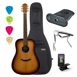 Zestaw Gitara akustyczna typu dreadnought lity świerk brązowa Baton Rouge TLA/D custom z akcesoriami