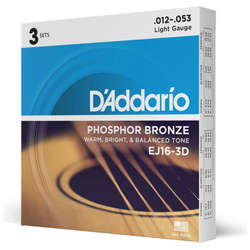 D'Addario EJ16-3D Phosphor Bronze Light 12-53 zestaw trzech kompletów struny do gitary akustycznej 3-Pack