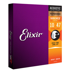 Elixir 16002 NanoWeb 10-47 Phosphor Bronze struny do gitary akustycznej