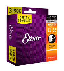 Elixir 16538 Custom Light 3-pack bronze (11-52) NW zestaw trzech kompletów strun do gitary akustycznej