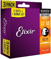 Elixir 16539 Bronze Light 3-pack (12-53) zestaw trzech kompletów strun do gitary akustycznej