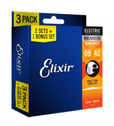 Elixir 16540 Nanoweb Super Light 3-pack 9-42 zestaw trzech kompletów strun do gitary elektrycznej