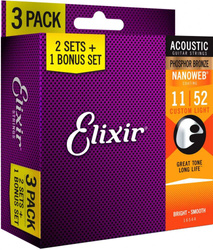 Elixir 16544 Custom Light 3-Pack Phosphor Bronze (11-52) NW zestaw trzech kompletów strun do gitary akustycznej