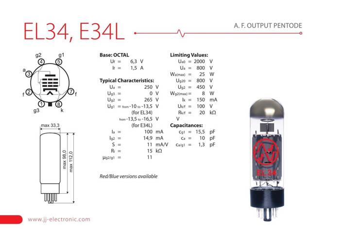 EL34 JJ Electronic lampa elektronowa dobrana kwadra