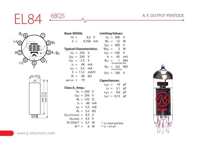 EL84 JJ Electronic lampy elektronowe dobrana kwadra