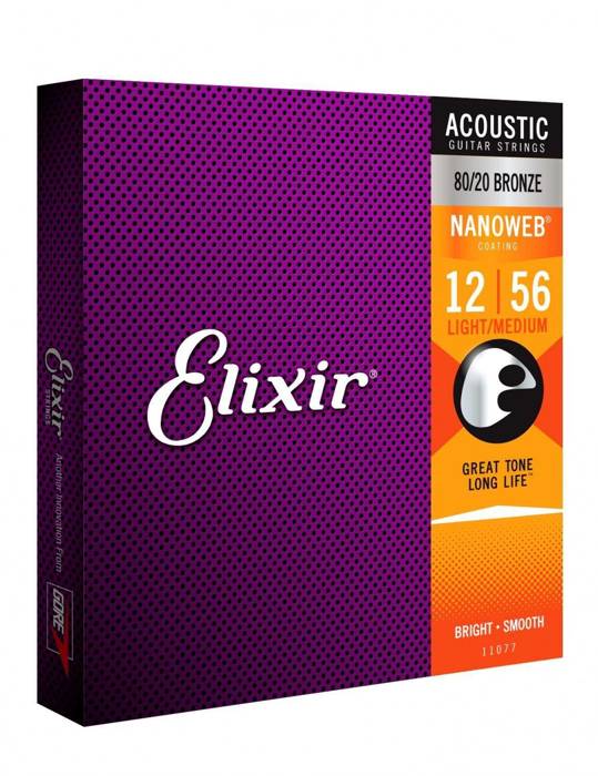 Elixir 11077 NanoWeb Bronze Light/Medium 12-56 struny do gitary akustycznej