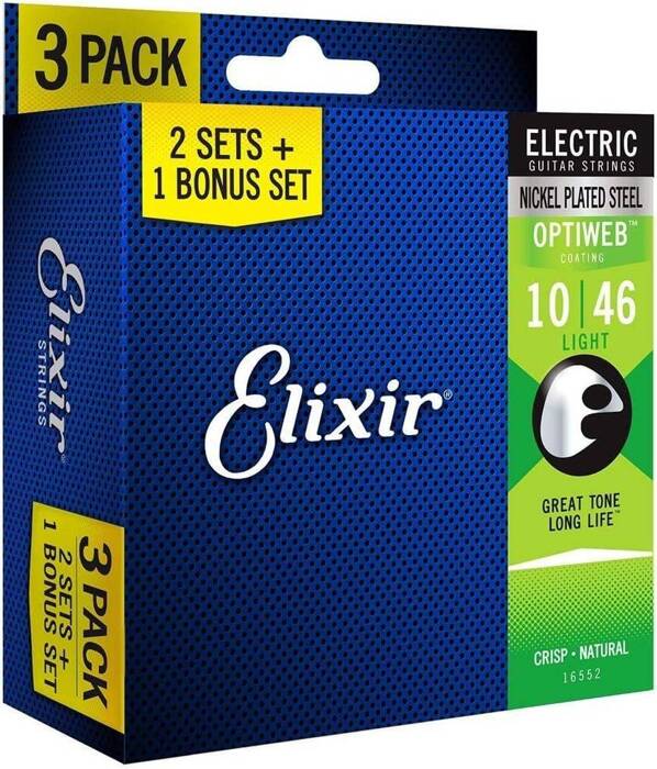 Elixir 16552 Optiweb Light 3-pack 10-46 zestaw trzech kompletów strun do gitary elektrycznej