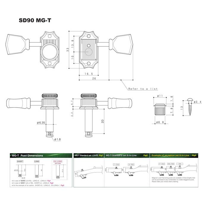 Klucze blokowane GOTOH SD90-05M MGT L3+R3 Nikiel trzy lewe, trzy prawe klucze do gitary MG-T