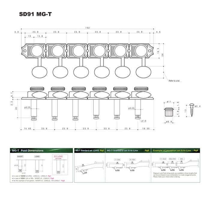 Klucze blokowane GOTOH SD91-05M MGT L6 Nikiel sześć lewych kluczy do gitary MG-T