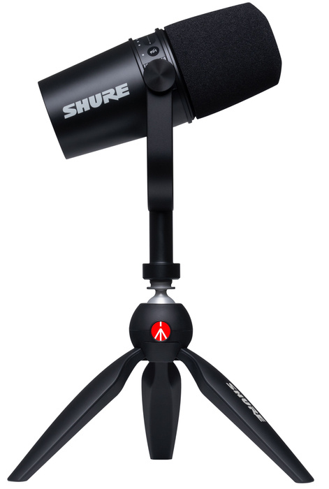 Mikrofon do podcastów Shure MV7-K-BNDL ze statywem biurkowym Manfrotto