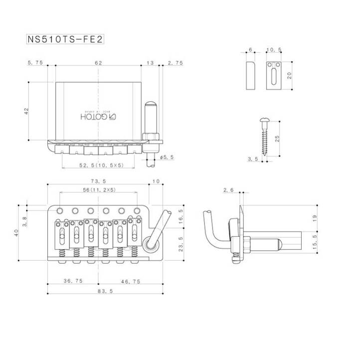 Mostek tremolo GOTOH NS510TS-FE2 czarne tremolo do gitary elektrycznej