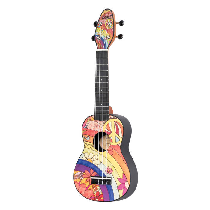 Zestaw ukulele sopranowe Ortega K2-68-L Keiki ABS PEACE '68 SET dla leworęcznych z akcesoriami