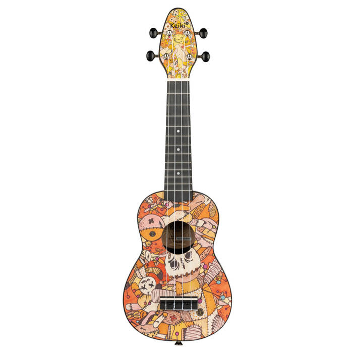 Zestaw ukulele sopranowe Ortega K2-VP Keiki ABS Voodoo Puppet z akcesoriami