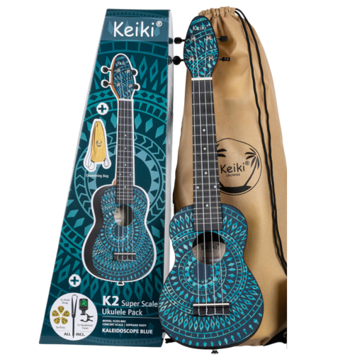 Zestaw ukulele sopranowe Ortega K2SS-BKC Keiki ABS Blue Kaleidoscope z akcesoriami 