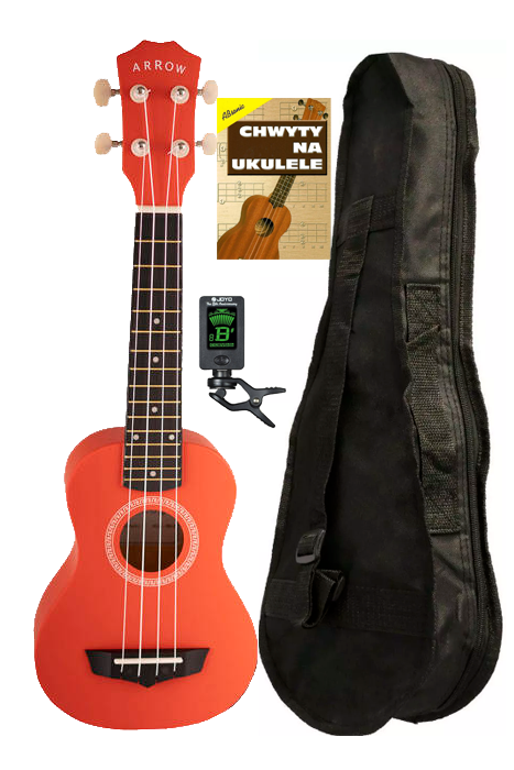 Zestaw ukulele sopranowe czerwone z pokrowcem + akcesoria Arrow PB10 R2 Soprano Red